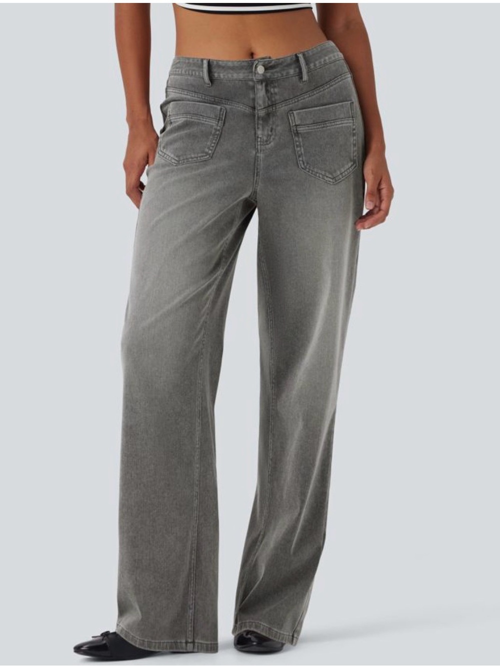 Halara Flex™ Mid Rise Straight Leg Casual Jeans W/ Pockets Cool Grey M (8/10)